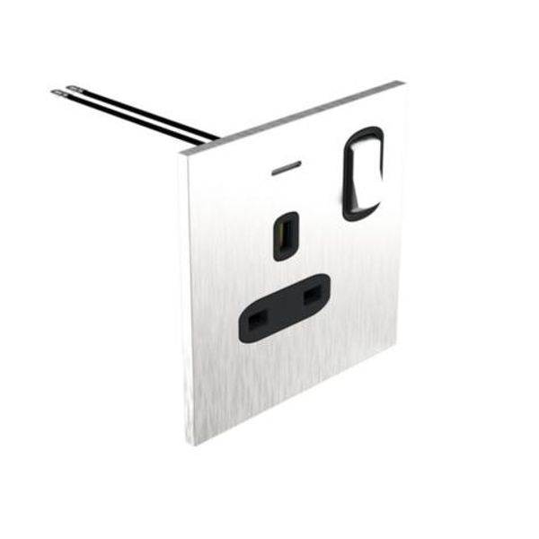 Art d'Arnould - 1 gang BS socket 13A-250V double pole switch with power indicator Epure - Brushed Steel image 1