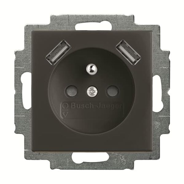 20 MUCB2USB-95-507 Socket Earthing pin with USB AA château-black - Basic55 image 1
