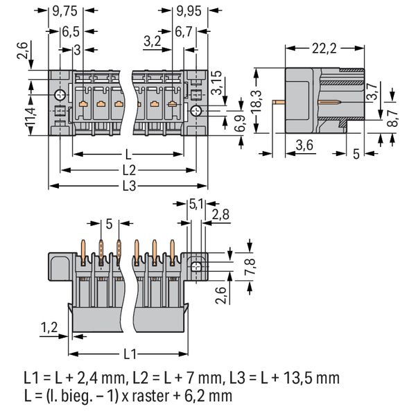 THT male header 1.0 x 1.0 mm solder pin straight gray image 3