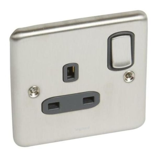 Synergy™ Authentic - 1 gang switched single pole BS socket outlet 13A Brushed Stainless steel image 1