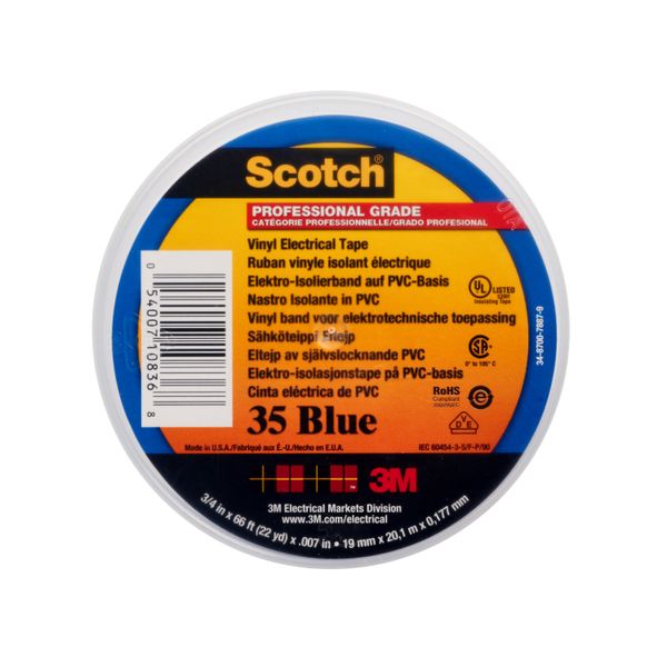 Scotch® Vinyl Color-Coding Electrical Tape 35, Blue, 19 mm x 20 m image 2