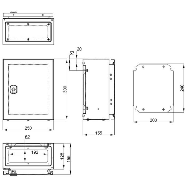 Wall-mounted enclosure 1 door IP65 H=300 W=250 D=155 mm image 2