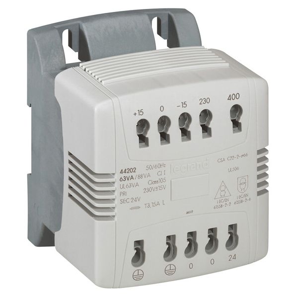 Control and safety transfo - 1 Ph - prim 230-400 Vﾱ / sec 24 V - 400 VA - spring image 1