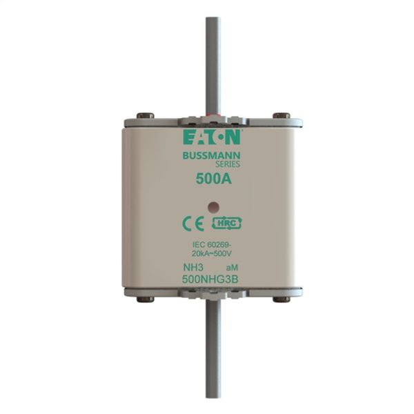Fuse-link, low voltage, 500 A, AC 500 V, NH3, aM, IEC, dual indicator image 1