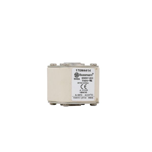 Fuse-link, high speed, 500 A, AC 690 V, size 1, 53 x 69 x 51 mm, aR, IEC, UL, single indicator, flush end, M8 image 4