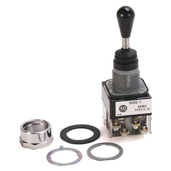 Allen-Bradley 800T-T2H3NNXX 30.5mm Type 4/13 Toggle Switch, Two Way Toggle, Up&Down-Spring Rtn, 2 NC & 2 NC image 1