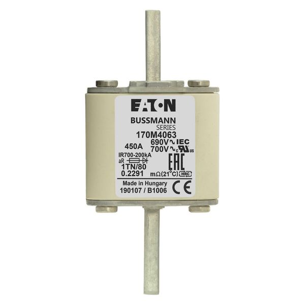 Fuse-link, high speed, 450 A, AC 690 V, DIN 1, 53 x 66 x 108 mm, aR, DIN, IEC, single indicator image 13