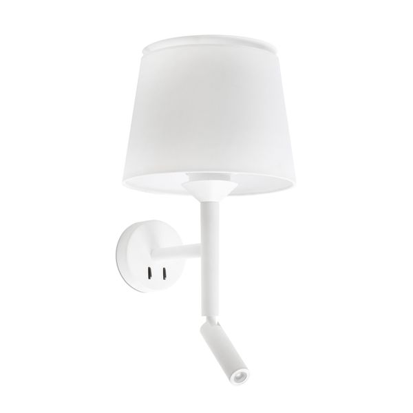 SAVOY WHITE WALL LAMP WITH READER WHITE LAMPSHADE image 1