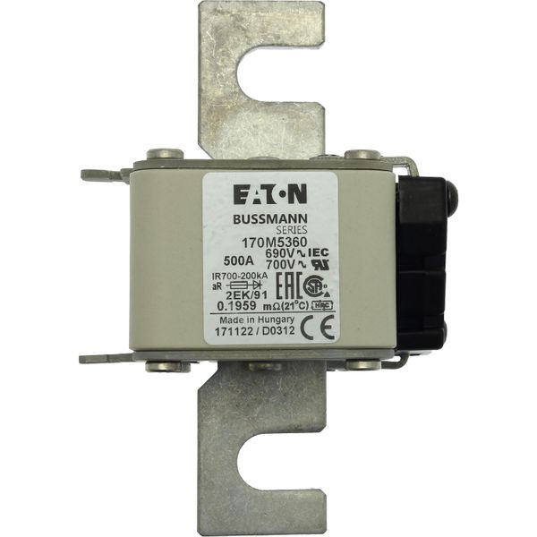 Fuse-link, high speed, 500 A, AC 690 V, size 2, 61 x 77 x 126 mm, aR, IEC, UL, single indicator image 16