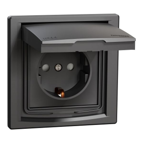 Asfora - single socket outlet with side earth and shutters, IP44, anthracite image 3