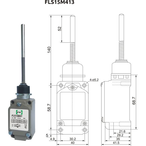 Limit switch  FLS 15M41 IP-67 NO+NC image 1