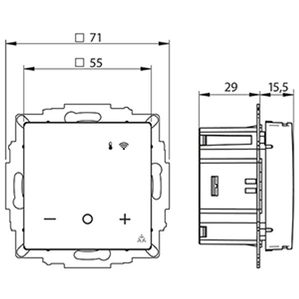 Smart Home capable flush-mounted thermostat as a room controller, RAL 9016 glossy 55x55, AC 230V, Triac, 5 actuators of 3 watts each can be switched image 2