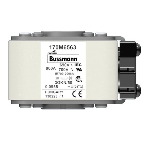 Fuse-link, high speed, 900 A, AC 690 V, size 3, 76 x 92 x 53 mm, aR, IEC, UL, type K indicator image 1