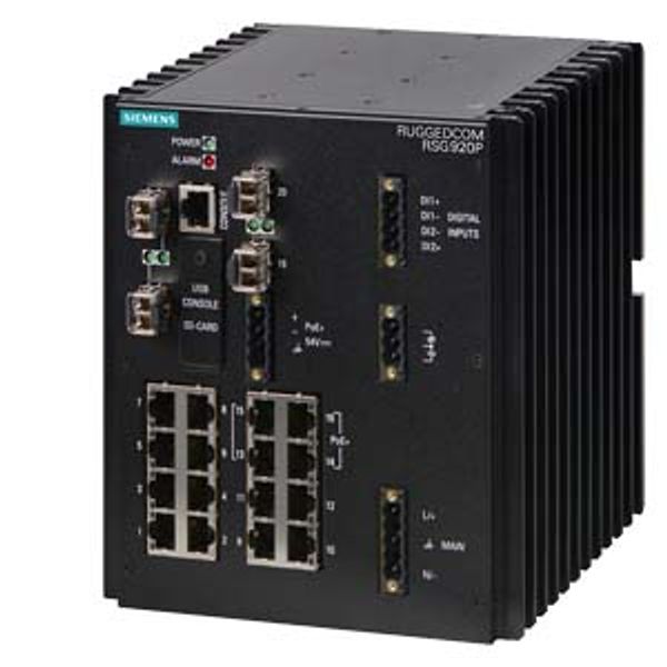 6GK6092-0PS23-0BA0-Z A04+B04+C00+D00 RUGGEDCOM RSG920P is a fully managed Ethernet switch with 128-bit Encryption and 20 non-blocking Gigabit Ethernet ports image 1