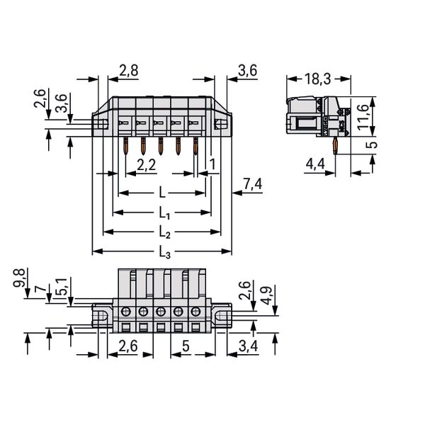 THT female header angled Pin spacing 5 mm light gray image 4