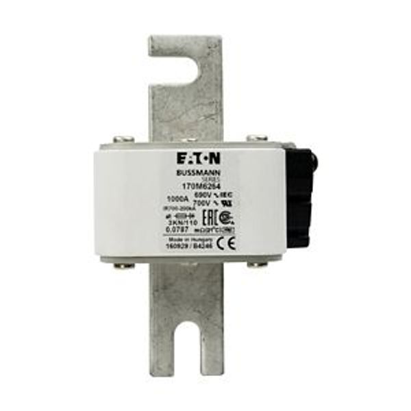 Fuse-link, high speed, 1000 A, AC 690 V, DIN 3, 76 x 92 x 139 mm, aR, DIN, IEC, single indicator image 6