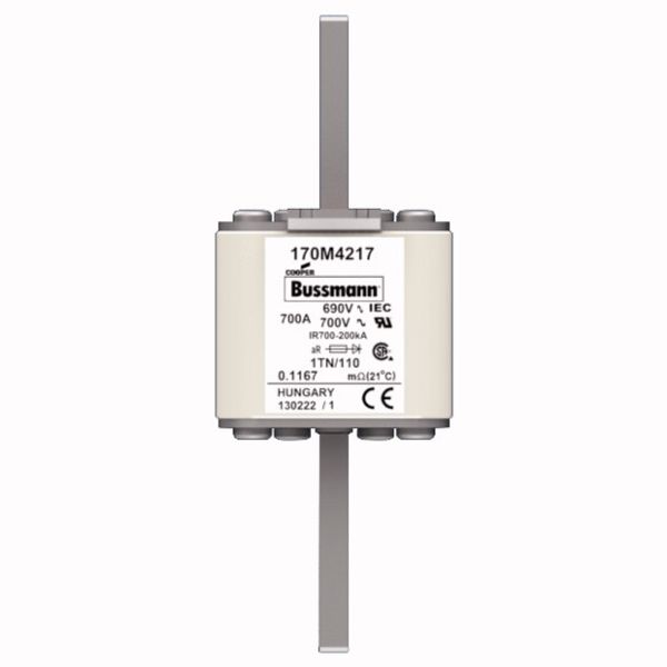 Fuse-link, high speed, 700 A, AC 690 V, DIN 1, 53 x 66 x 138 mm, aR, DIN, IEC, type T indicator image 1