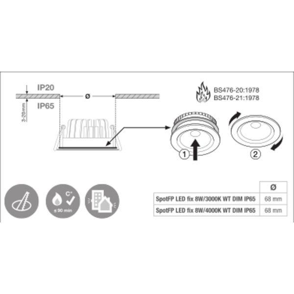 SPOT FIREPROOF DIM 8 W 3000 K IP65/IP20 SI image 6