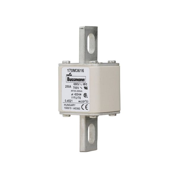 Fuse-link, high speed, 250 A, AC 690 V, compact size 1, 45 x 45 x 110 mm, aR, IEC, UL image 3