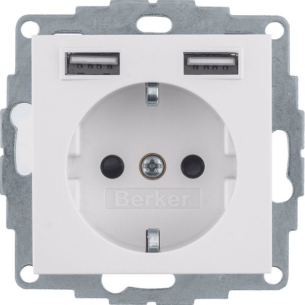 SCHUKO socket outlet/USB A-A, S.1/B.x, polar white matt image 1