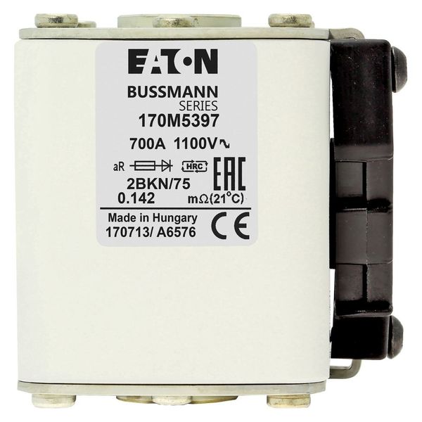 Fuse-link, high speed, 700 A, AC 1000 V, size 2, 61 x 75 x 77 mm, aR, IEC, UL, single indicator image 15