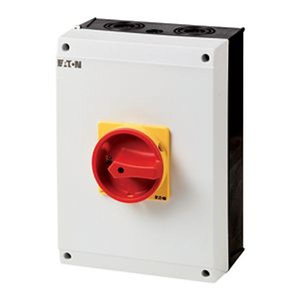 Safety switch, P3, 100 A, 3 pole, Emergency switching off function, With red rotary handle and yellow locking ring, Lockable in position 0 with cover image 2