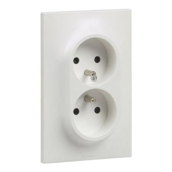 Double socket one post 2P+E F/B with eclips screw terminals Urbano white finish image 1