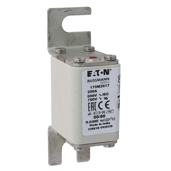 Fuse-link, high speed, 200 A, AC 690 V, DIN 00, 30 x 51 x 100 mm, aR, DIN, IEC, single indicator image 24