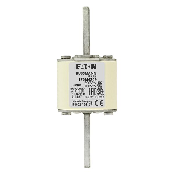 Fuse-link, high speed, 250 A, AC 690 V, DIN 1, 53 x 66 x 138 mm, aR, DIN, IEC, type T indicator image 8