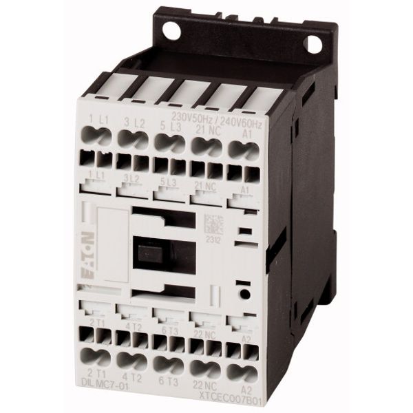 Contactor, 3 pole, 380 V 400 V 3 kW, 1 NC, 230 V 50/60 Hz, AC operation, Spring-loaded terminals image 1