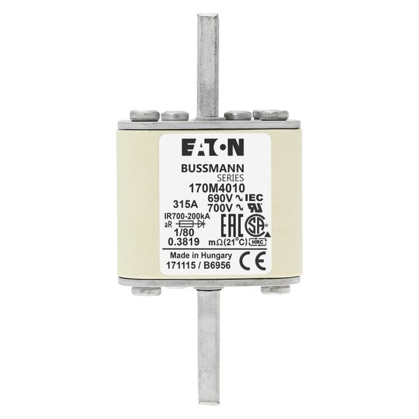 Fuse-link, high speed, 315 A, AC 690 V, DIN 1, 53 x 53 x 108 mm, aR, DIN, IEC, single indicator image 16