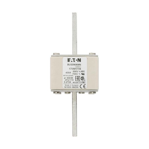 Fuse-link, high speed, 400 A, AC 690 V, size 2, 61 x 77 x 135 mm, aR, IEC, UL, no indicator, 115 mm centres image 10