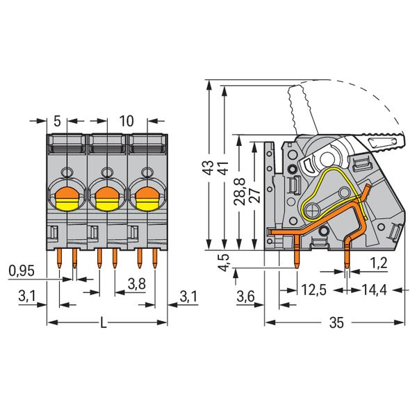 PCB terminal block lever 16 mm² green-yellow image 4