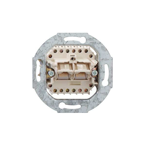 2-fach UAE-Steckdose, Sockel perlweiß (ähnlich RAL 1013), mit Metalltragring, mit Spreizkrallen image 1