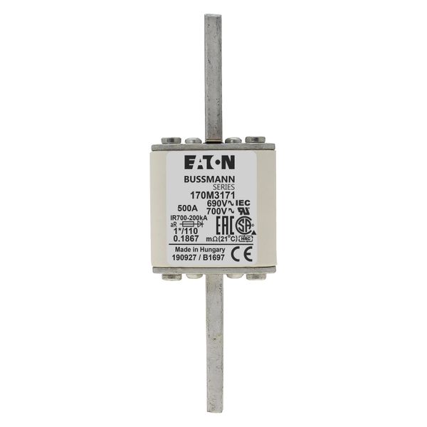 Fuse-link, high speed, 500 A, AC 690 V, compact size 1, 45 x 45 x 134 mm, aR, DIN, IEC, single indicator image 13