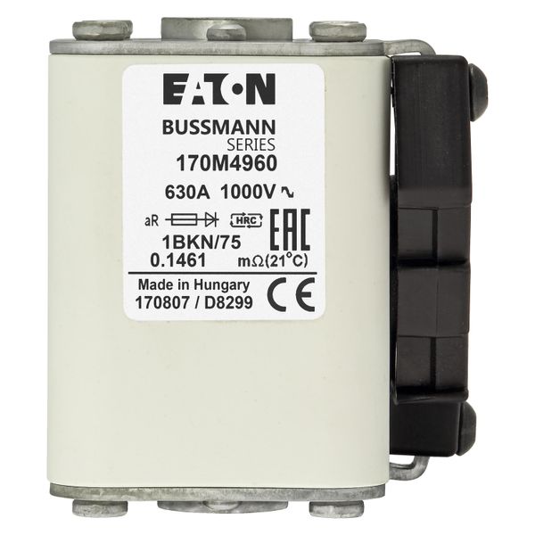 Fuse-link, high speed, 630 A, AC 1000 V, size 1, 52 x 69 x 74 mm, aR, IEC, UL, single indicator image 14