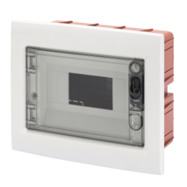 FLUSH-MOUNTING ENCLOSURE WITH SMOKED TRANSPARENT DOOR WITH EXTRACTABLE FRAME - WITH TERMINAL BLOCK N (2X16)+(7X10) E (2X16)+(7X10) - 8 MODULES IP40 image 1