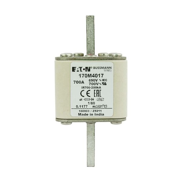 Fuse-link, high speed, 700 A, AC 690 V, DIN 1, 53 x 53 x 108 mm, aR, DIN, IEC, single indicator image 12