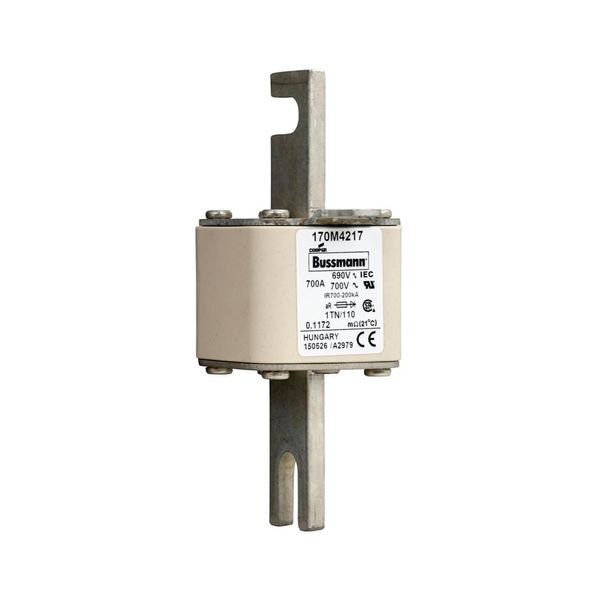 Fuse-link, high speed, 700 A, AC 690 V, DIN 1, 53 x 66 x 138 mm, aR, DIN, IEC, type T indicator image 6