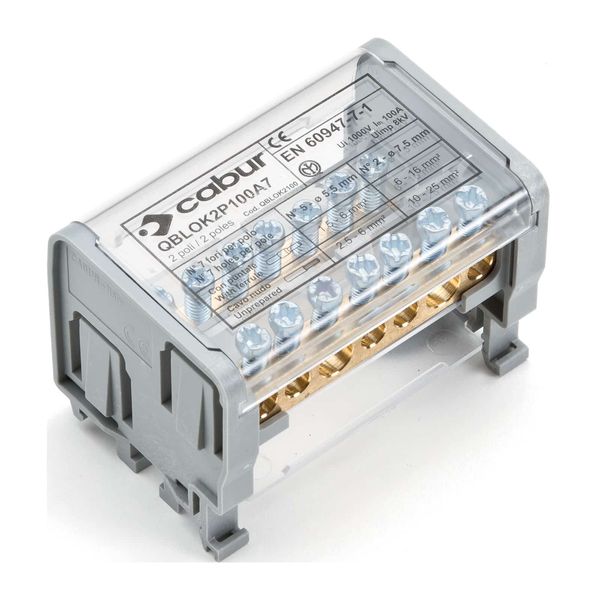 2-poles terminal block 100A with 7 holes image 1