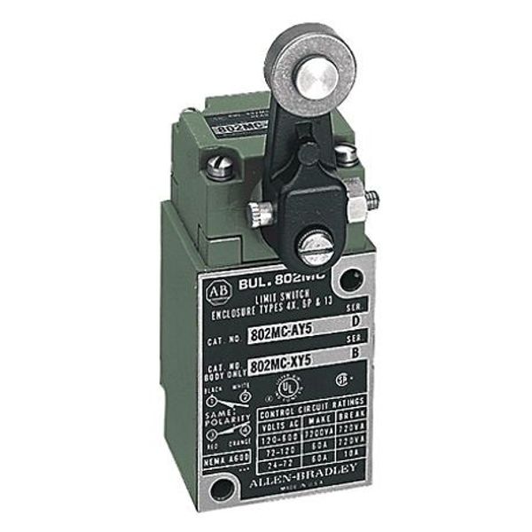 Allen-Bradley, 802MC-AY8, Limit Switch, Pre-Wired Factory Sealed, Corrosion Resistant, Complete Switch, Lever Type, Spring Return, Standard Operating Torque, 2-Circuit, CW and CCW operation, Extended Cable Length: 2.43m (8ft) image 1