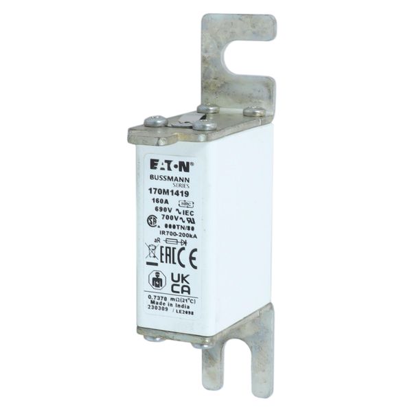 Fuse-link, high speed, 160 A, AC 690 V, DIN 000, aR, DIN, IEC, single indicator, live gripping lugs image 3