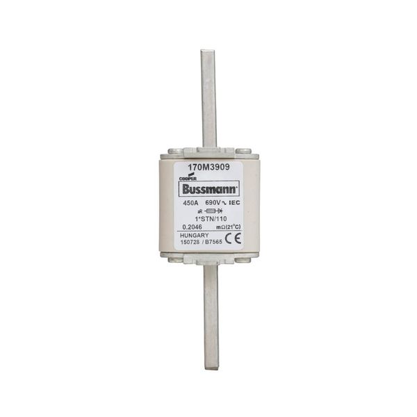 Fuse-link, high speed, 450 A, AC 690 V, compact size 1, 43 x 59 x 141 mm, aR, DIN, IEC, visual indicator image 5