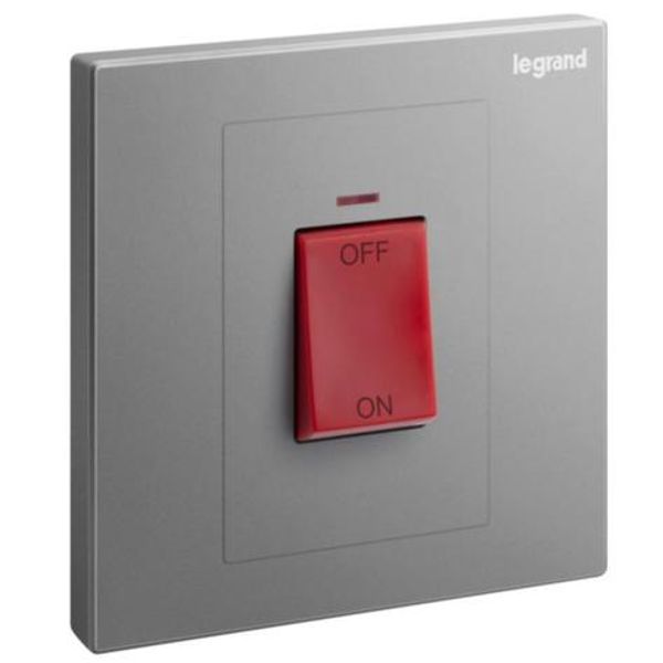 Galion - 1 gang double pole 45A switch with red power indicator and red rocker - Dark Silver image 1