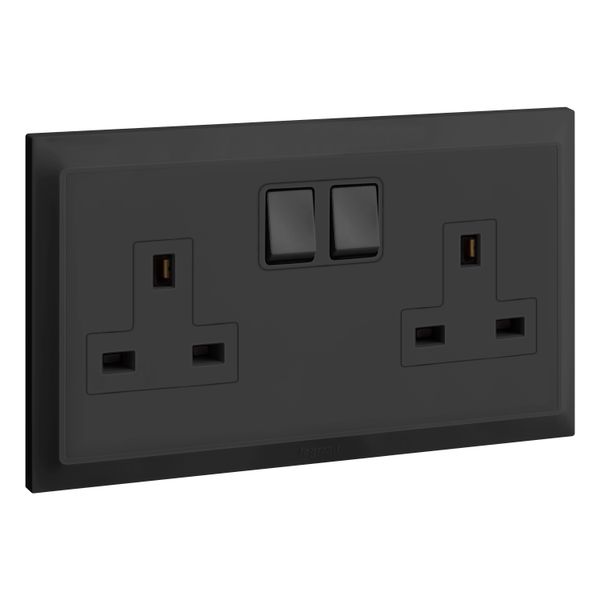 Socket 2 Gang 13A Switched 14X7 Black, Legrand-Belanko S image 1