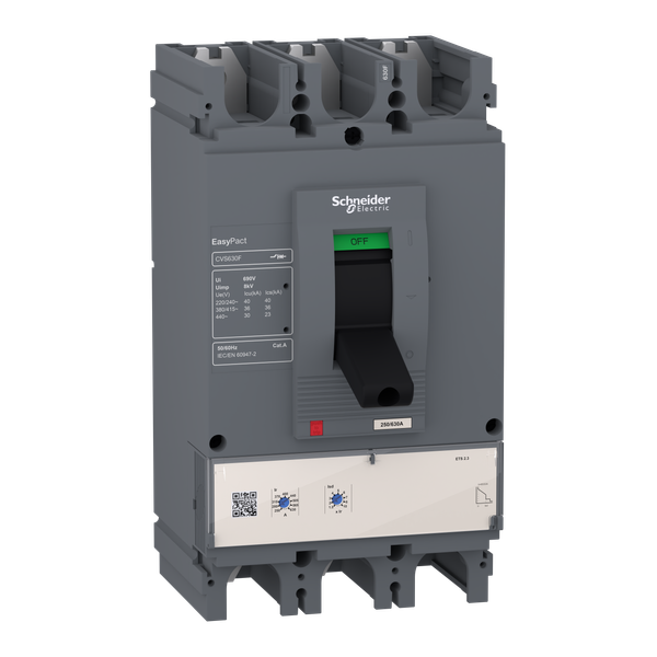 circuit breaker EasyPact CVS630F, 36 kA at 415 VAC, 630 A rating ETS 2.3 electronic trip unit, 3P 3d image 4