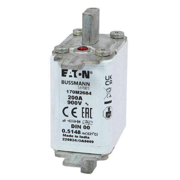 Fuse-link, high speed, 200 A, AC 900 V, DIN 00, aR, DIN, IEC, single indicator image 6