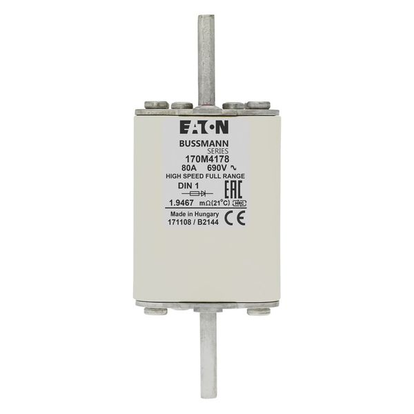 Fuse-link, high speed, 80 A, AC 690 V, DIN 1, 52 x 66 x 135 mm, gR, DIN, IEC, single indicator image 17