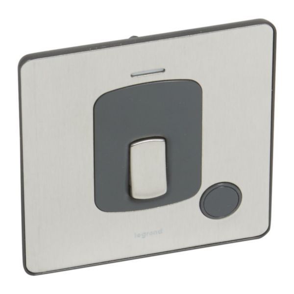 Synergy Sleek 20A Double Pole Control Switch with Cord Outlet and LED Power Indicator Brushed Stainless Steel image 1