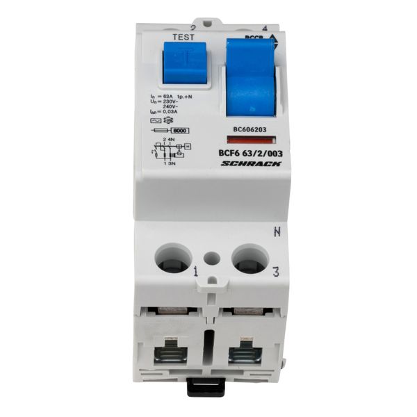 Residual current circuit breaker 63A, 2-p, 30mA,type AC, 6kA image 1